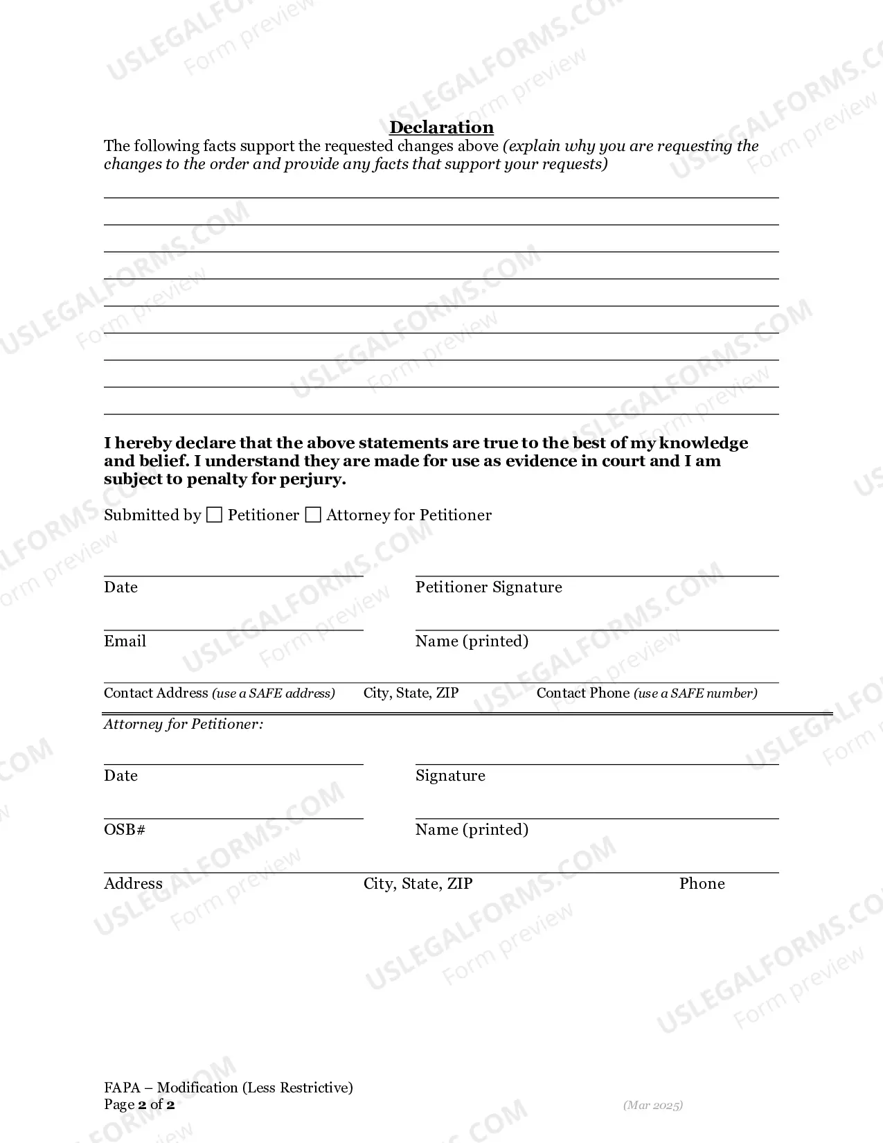 Preview Petitioner's Motion & Declaration in Support of Order for Less Restrictive Terms
