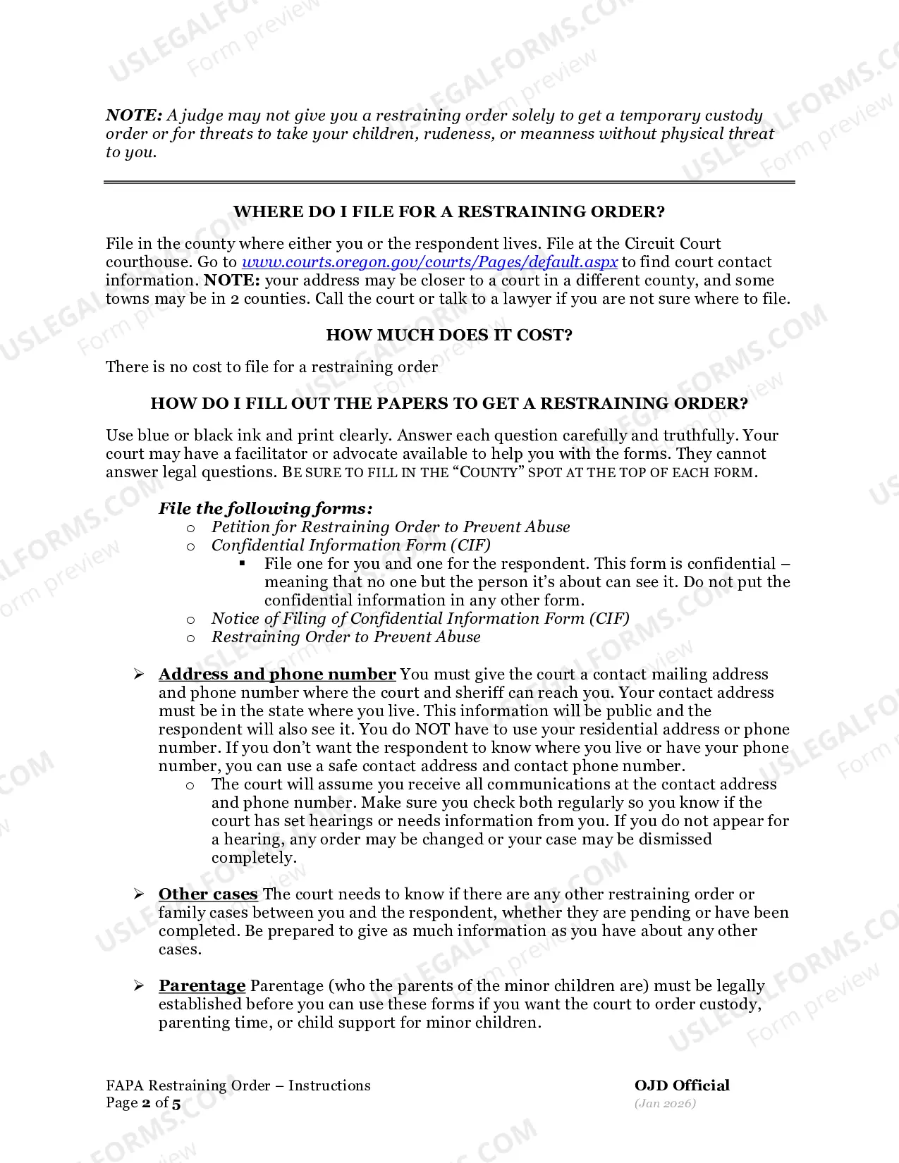 Preview Instructions for Obtaining a Restraining Order