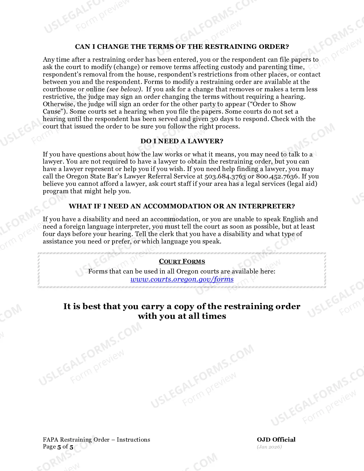 Preview Instructions for Obtaining a Restraining Order
