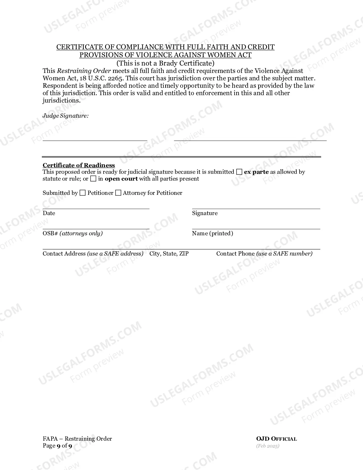 Preview Restraining Order to Prevent Abuse