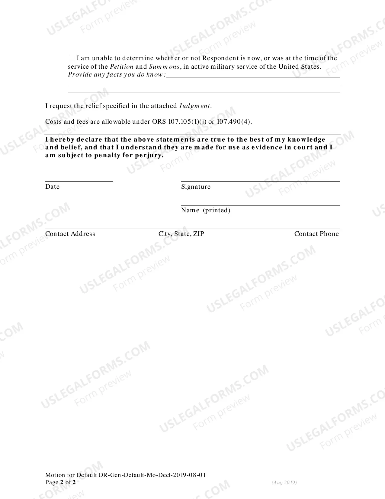 Preview EX PARTE MOTION FOR ORDER OF DEFAULT and DECLARATION IN SUPPORT