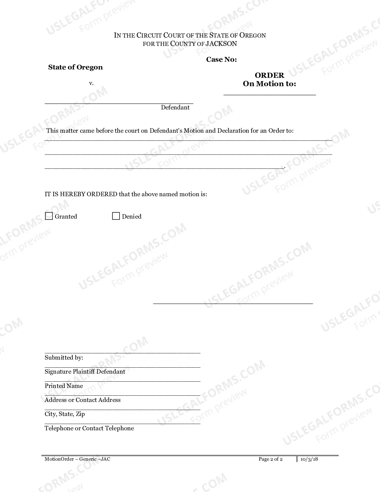 Preview Criminal Generic Motion and Order