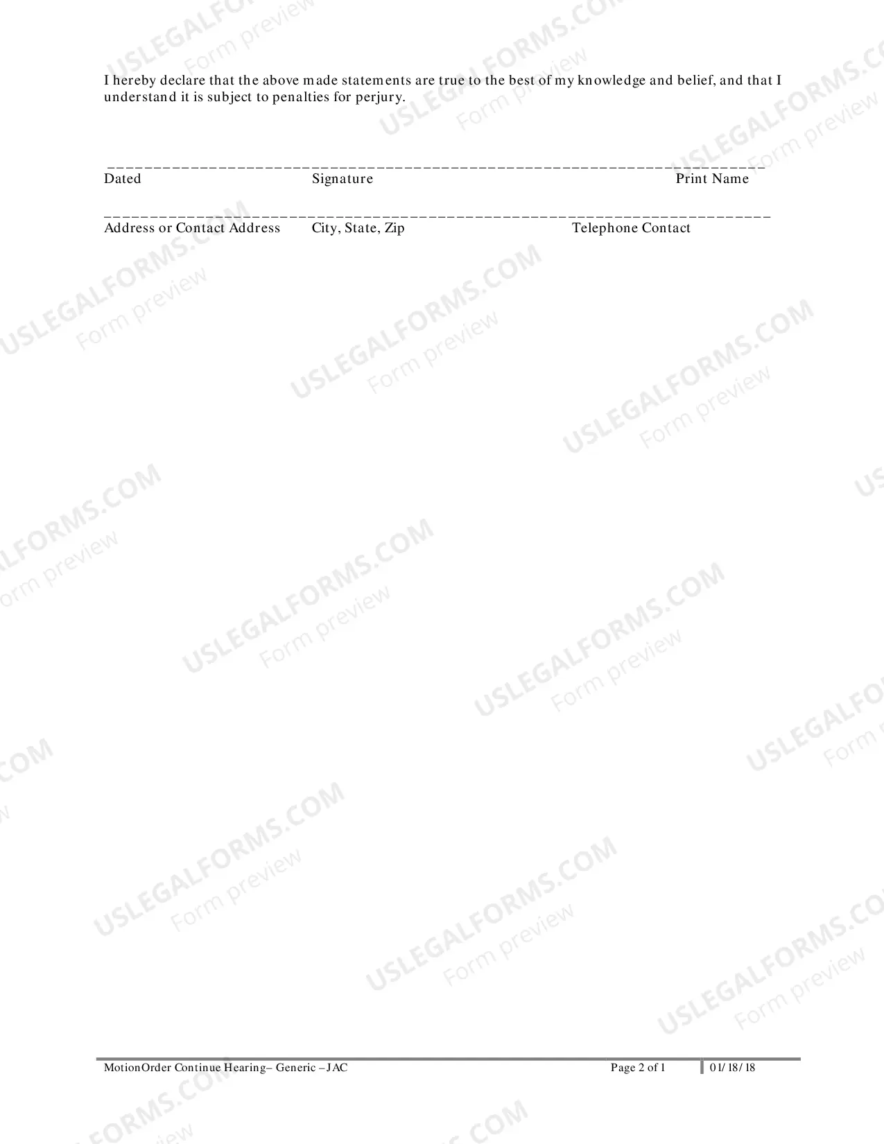 Preview Criminal Generic Motion and Order to Continue Hearing