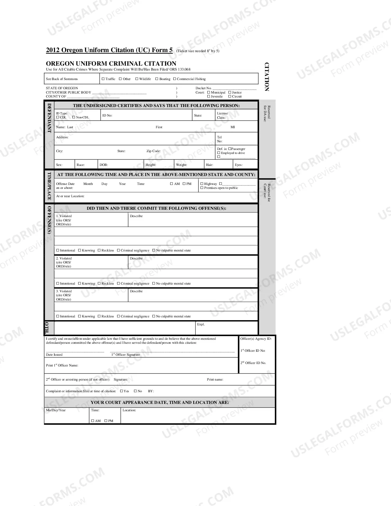 Preview Uniform Citation Forms