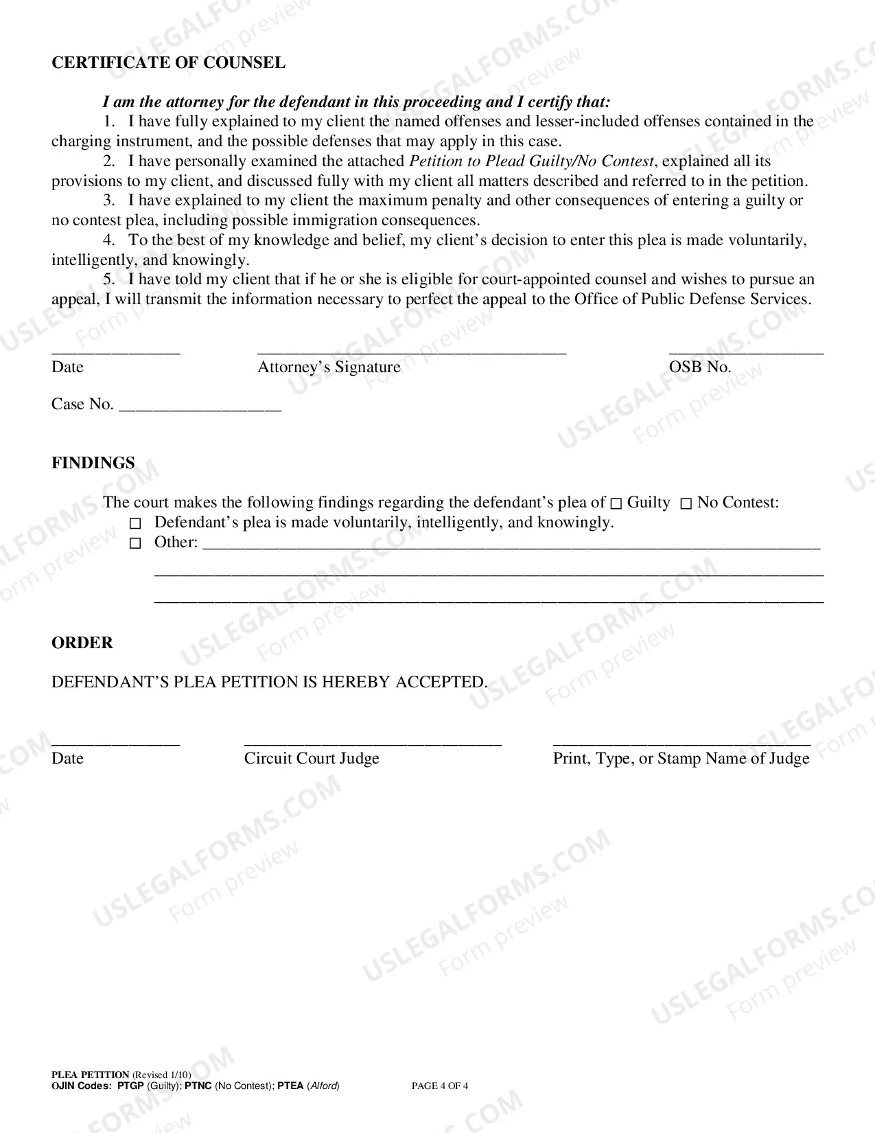 Preview Uniform Plea Petition