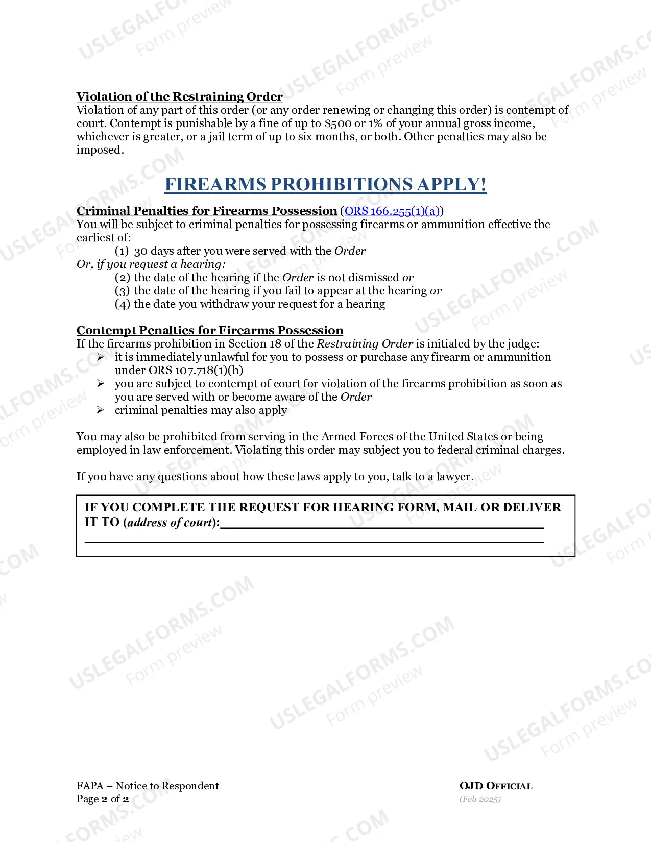 Preview Notice To Respondent Request For Hearing (Renew Order