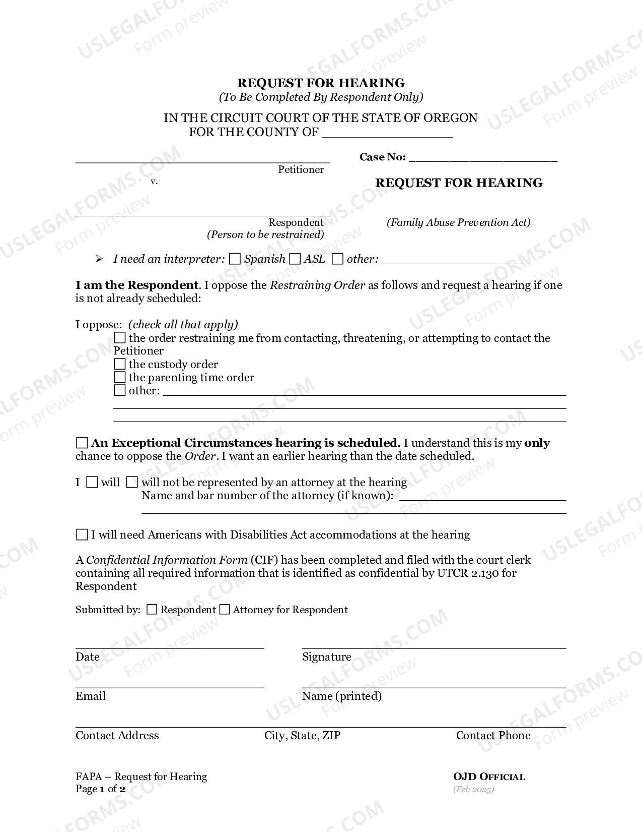Preview Notice To Respondent Request For Hearing (Renew Order