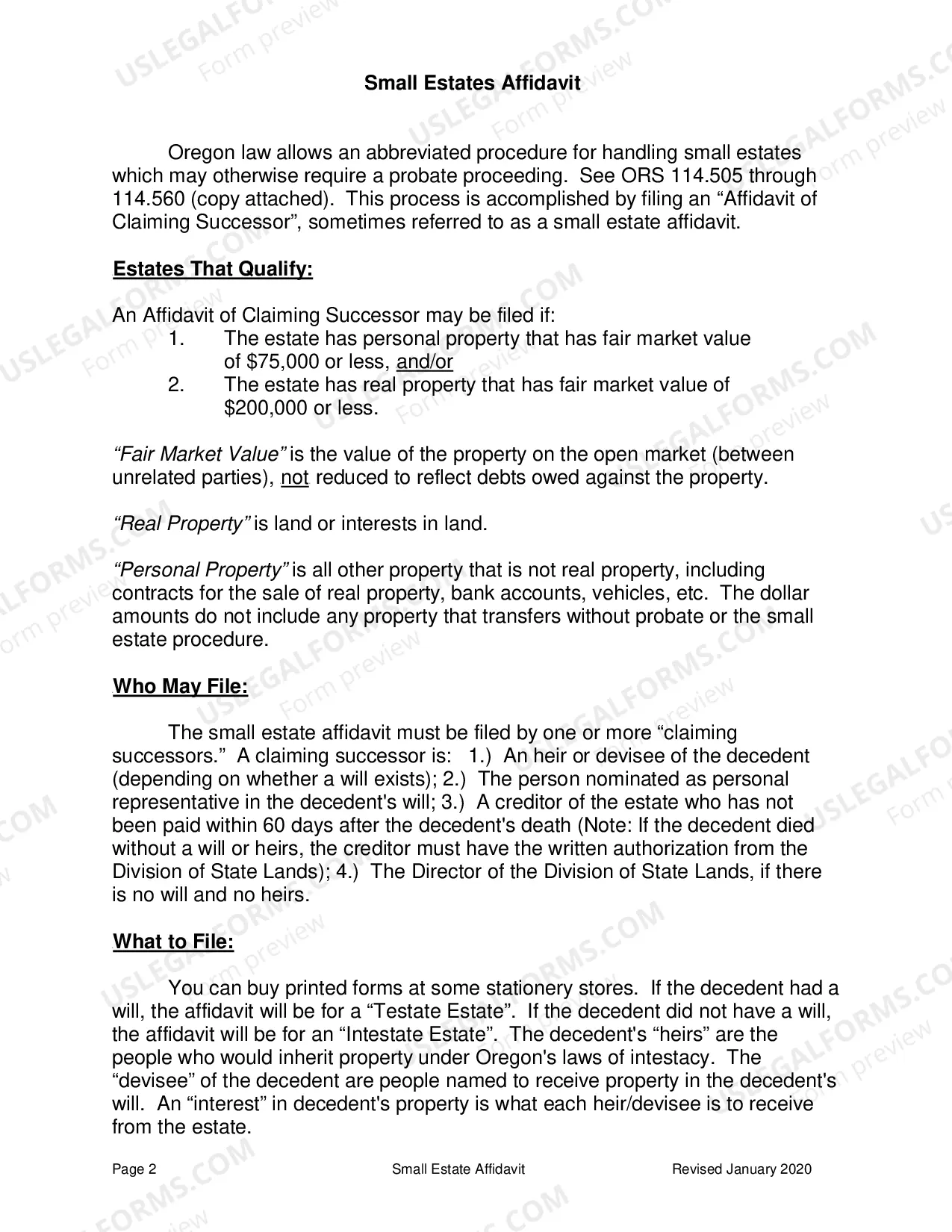 Preview Small Estate Affidavit Information