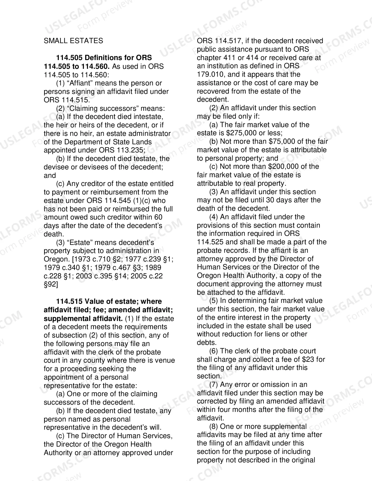 Preview Small Estate Affidavit Information