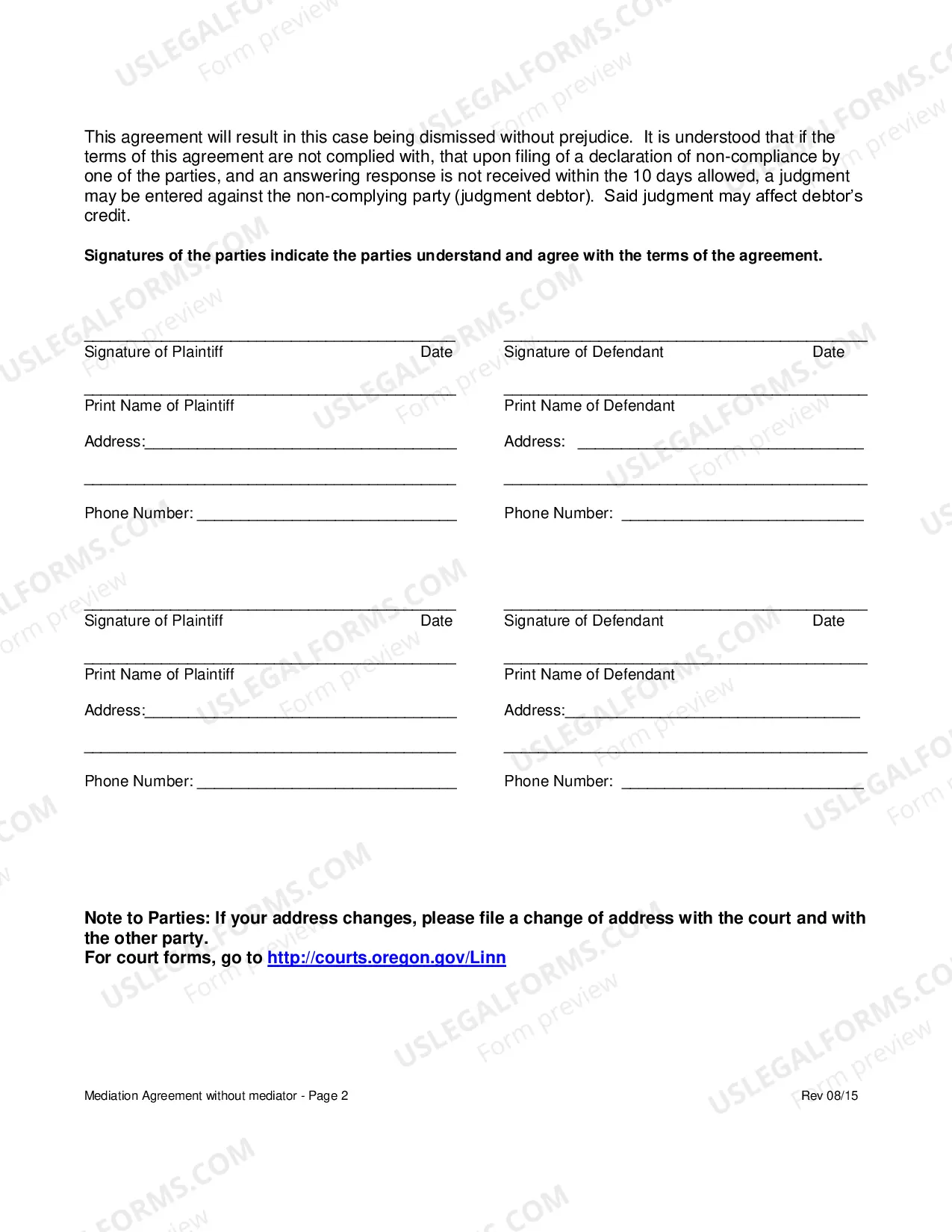 Preview Mediation Agreement Without a Court Mediator