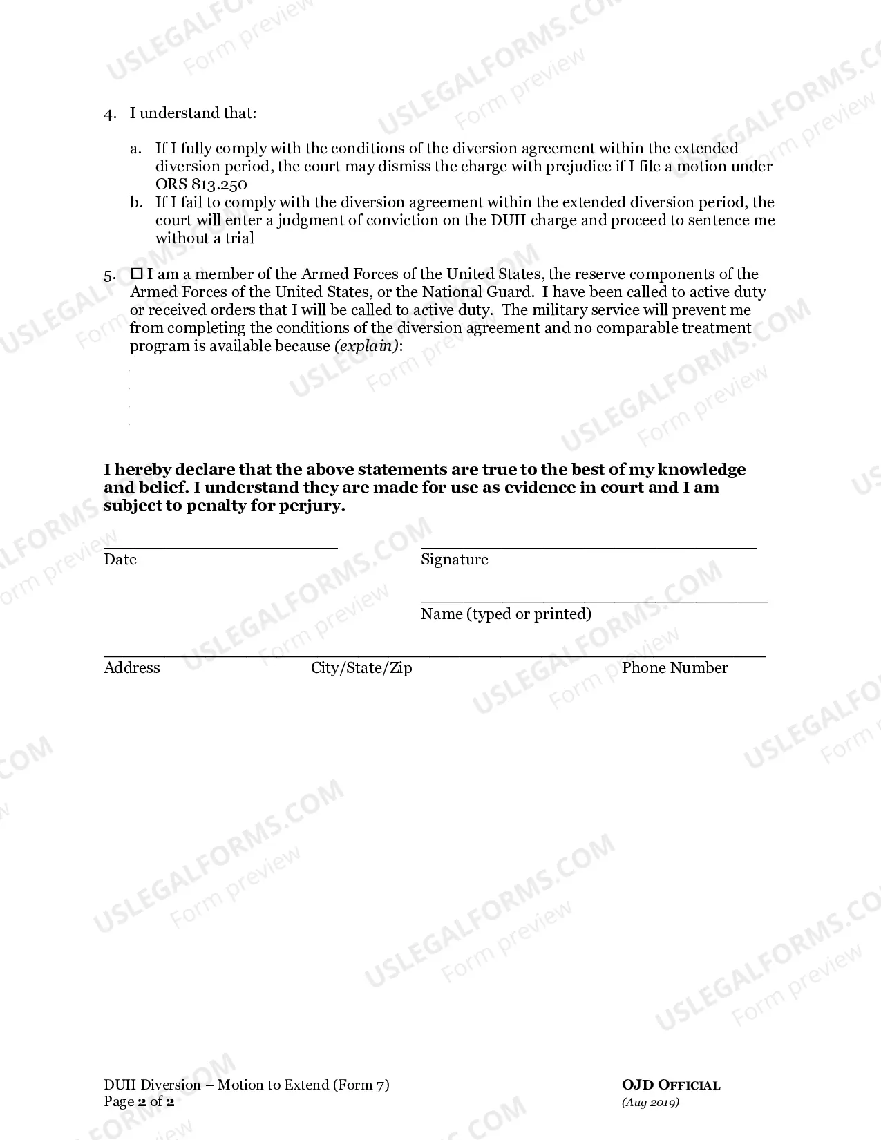 Preview Motion to Extend DUII Diversion Period, and Declaration in Support