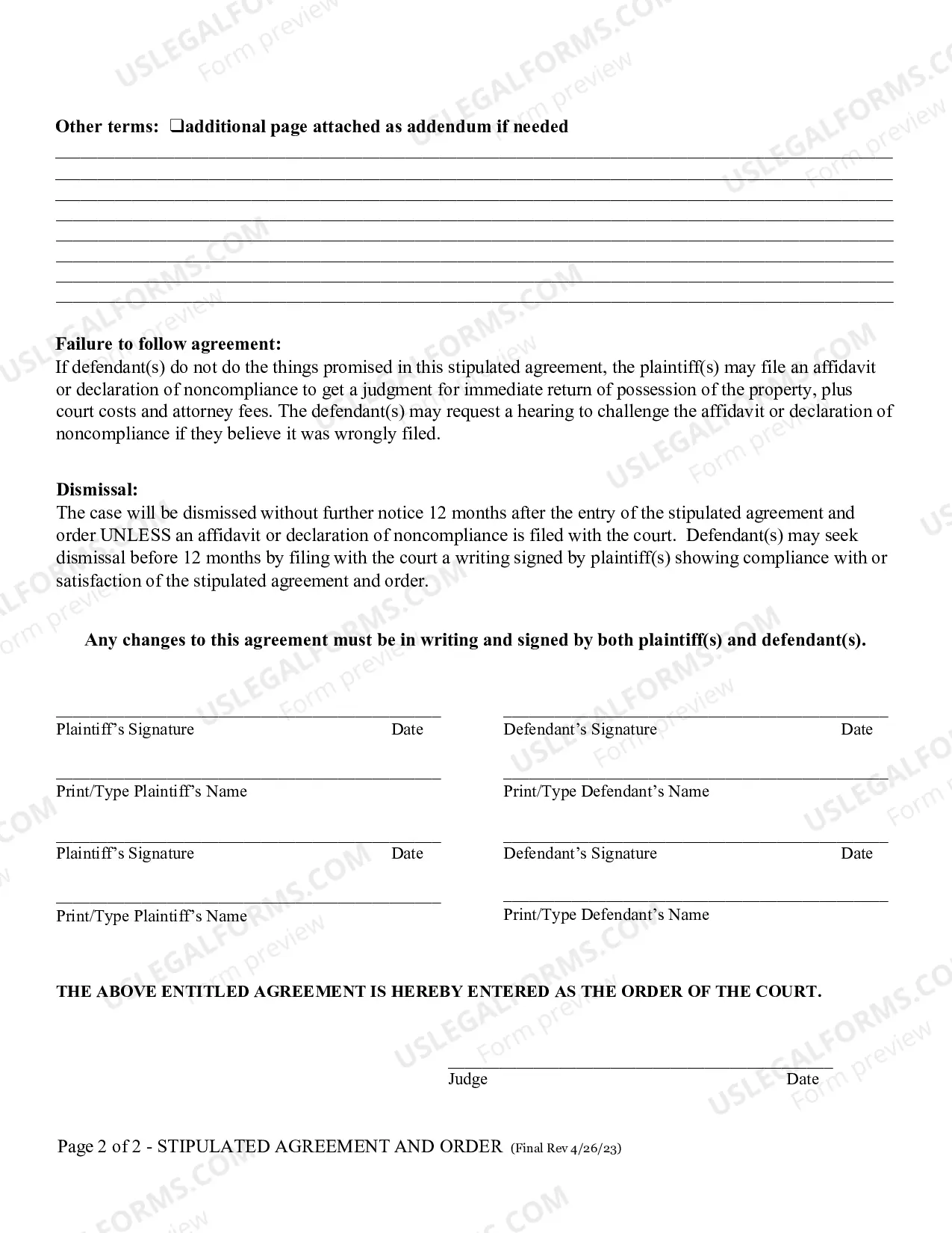Preview Stipulated Agreement And Order
