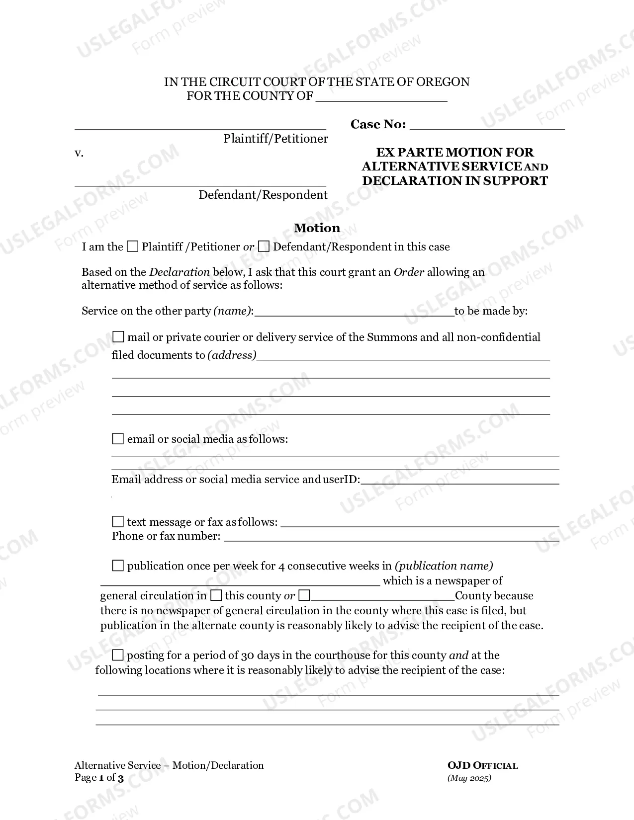 Preview Motion-Allow Alternative Form Of Service (Minor)