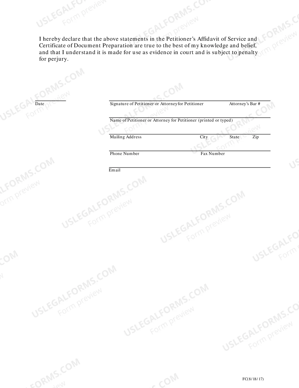 Preview Affidavit Of Service