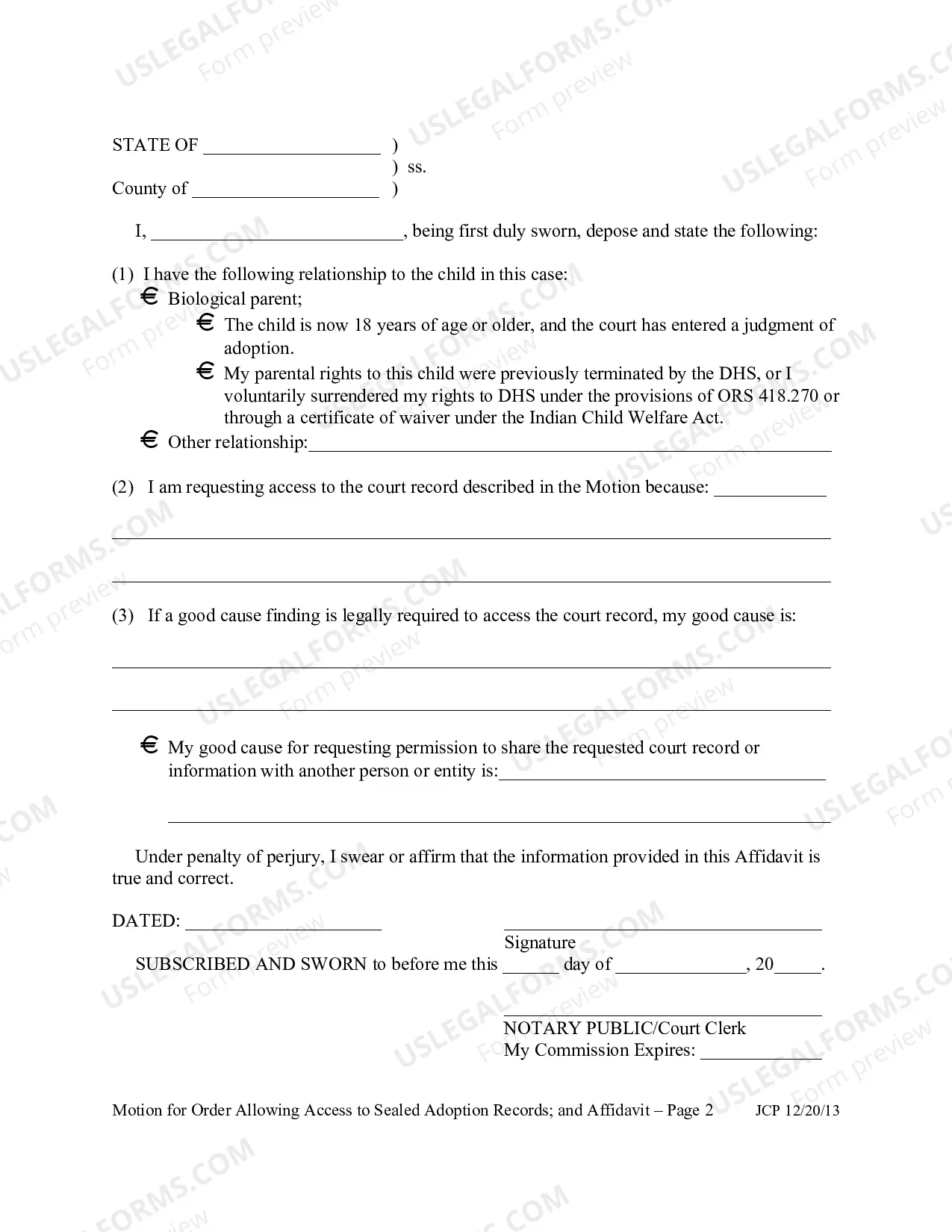Preview Affidavit In Support Of Petition For Adoption Records
