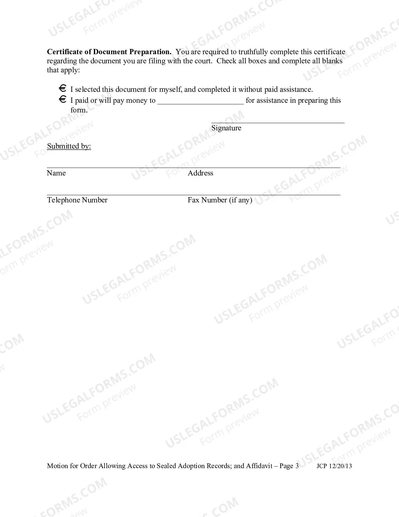 Preview Affidavit In Support Of Petition For Adoption Records