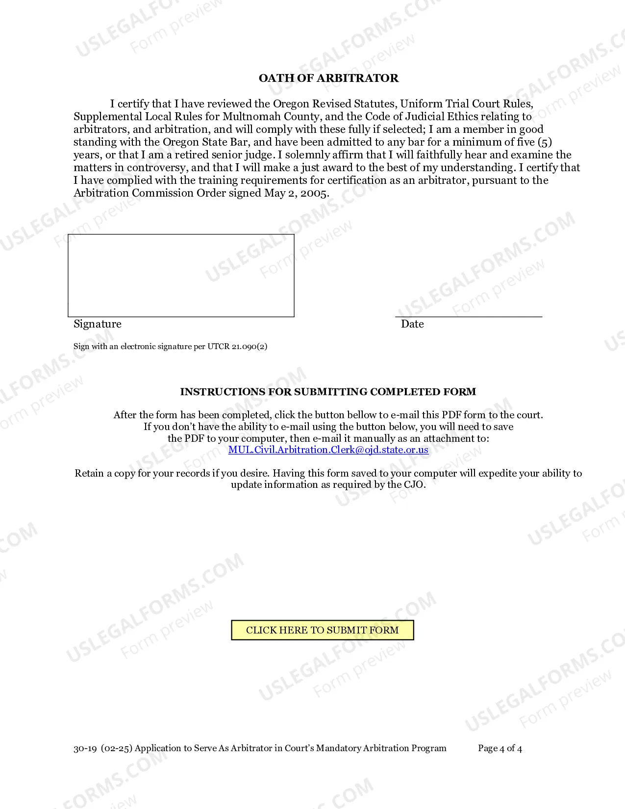 Preview Application To Serve As Arbitrator In Court Mandatory Arbitration Program ORS 36.400