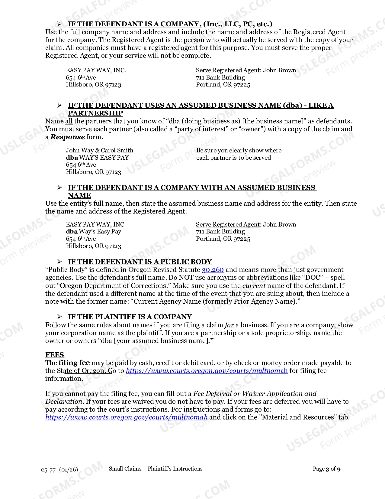 Preview Instructions for Plaintiff