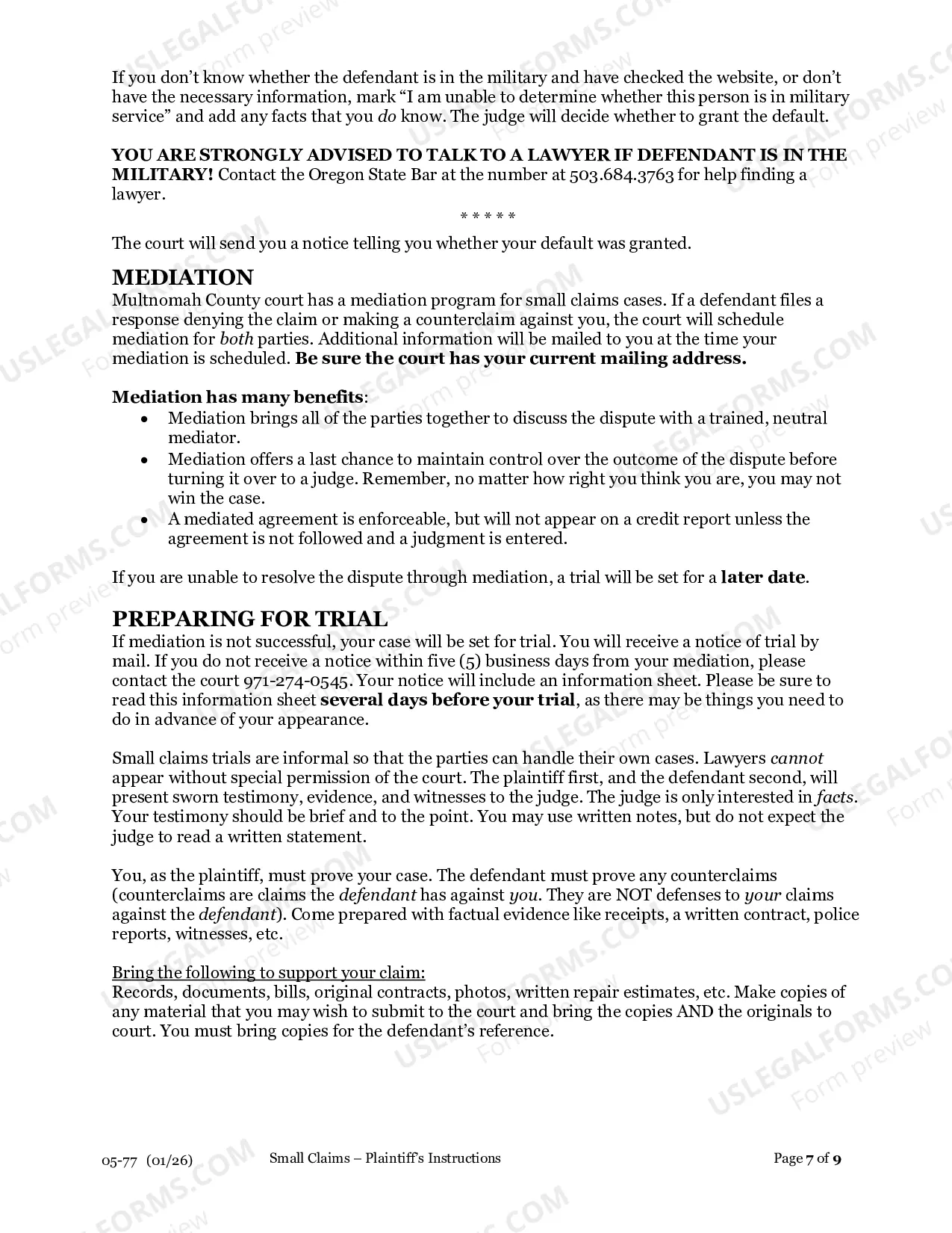 Preview Instructions for Plaintiff