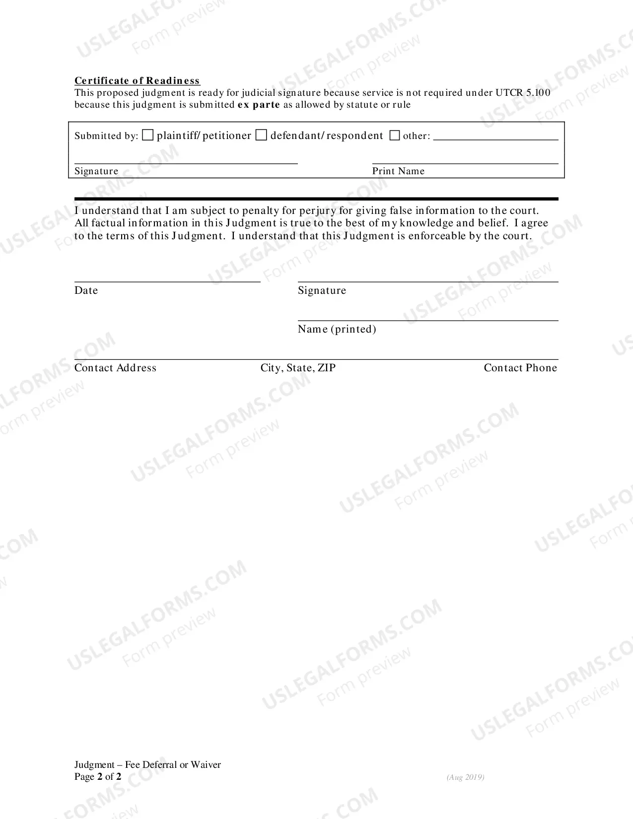 Preview Limited or Supplemental Judgment and Money Award re: Deferred Fees
