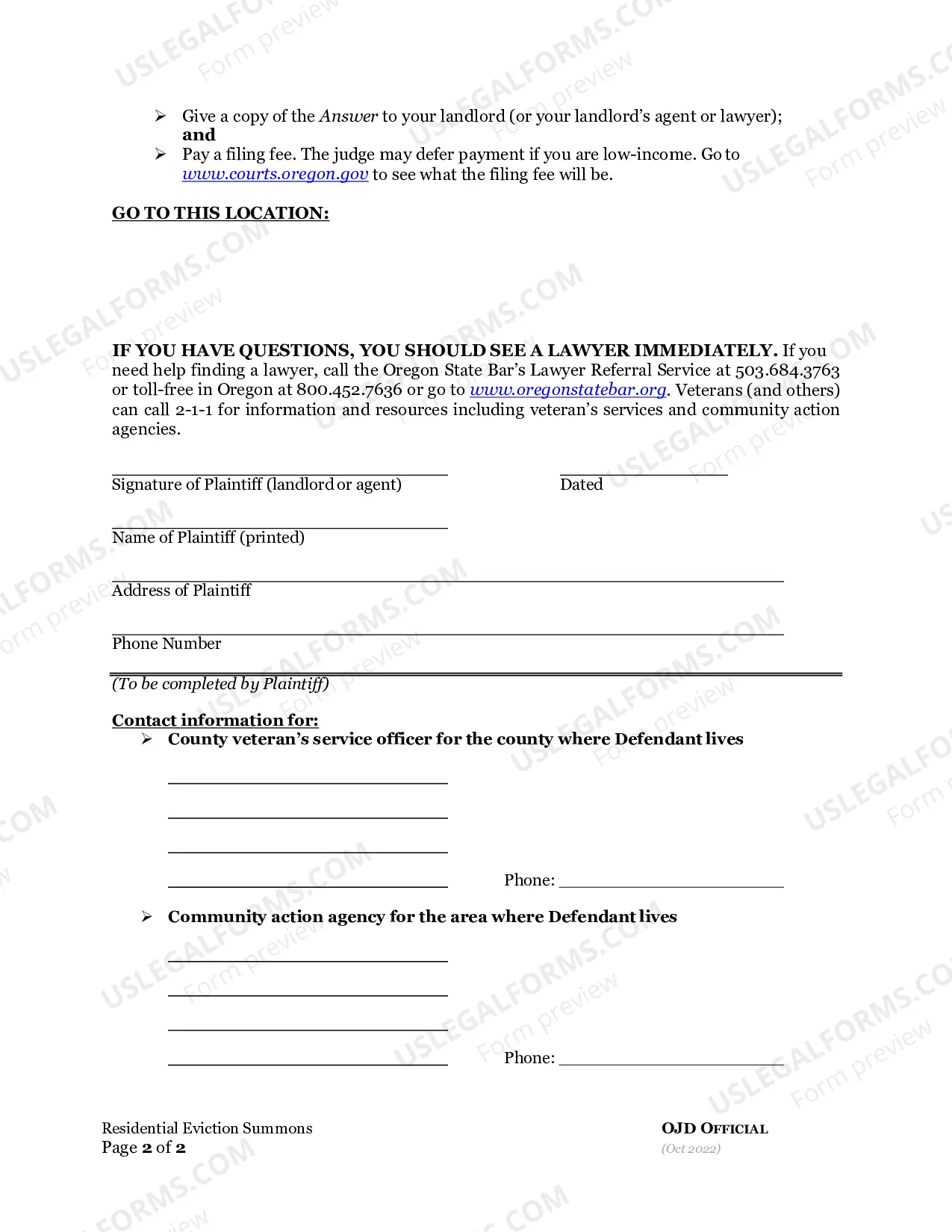 Preview Summons - Residential Eviction