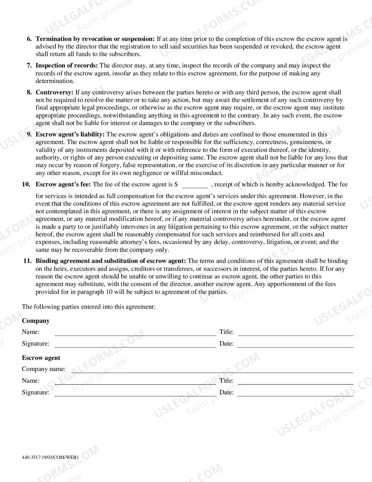 Preview Proceeds Escrow Agreement