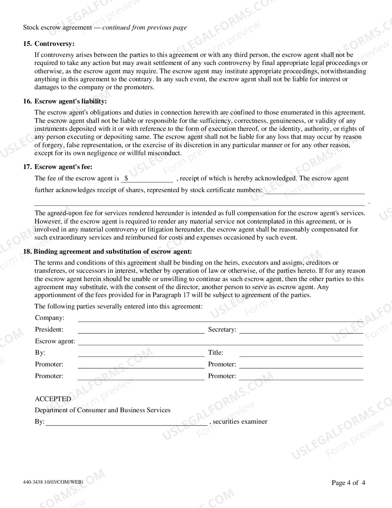Preview Stock Escrow Agreement