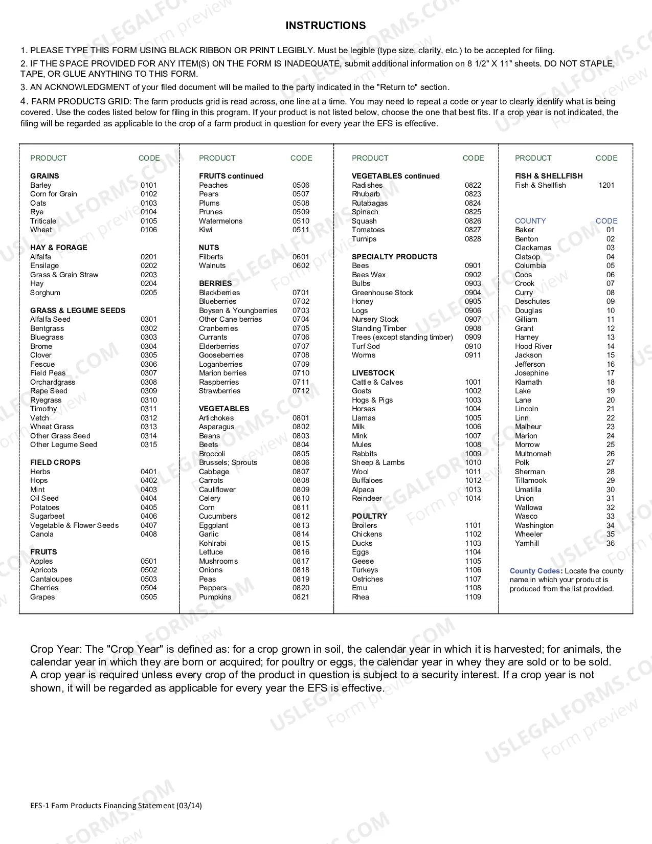 Preview Farm Products Financing Statement Standard Form (EFS-1)
