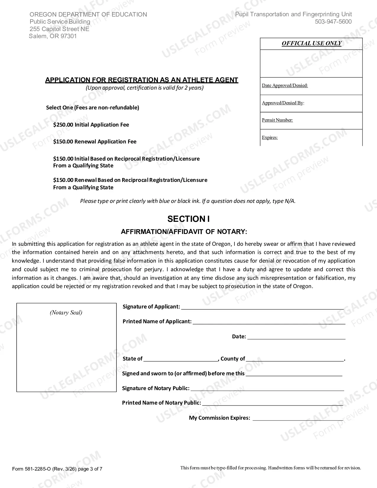 Preview Application For Registration As An Athletic Agent