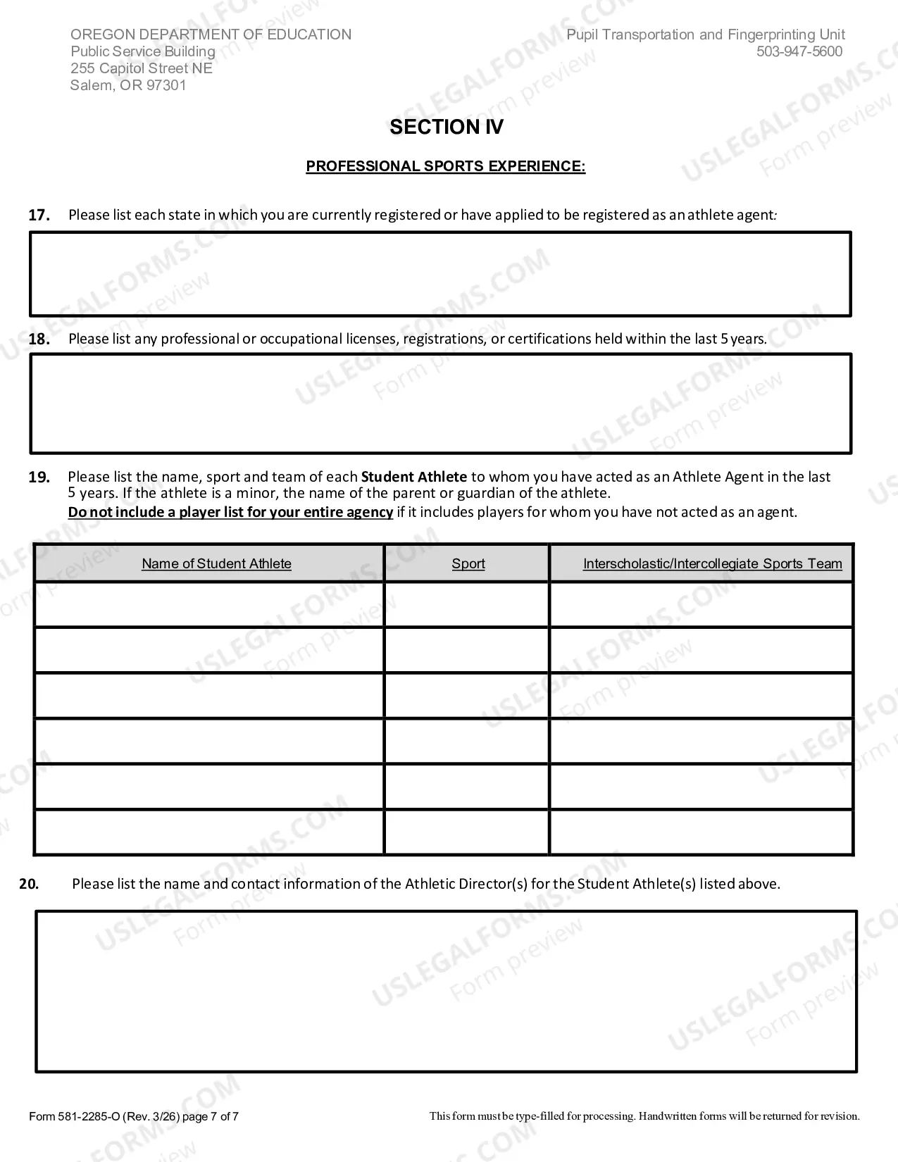 Preview Application For Registration As An Athletic Agent