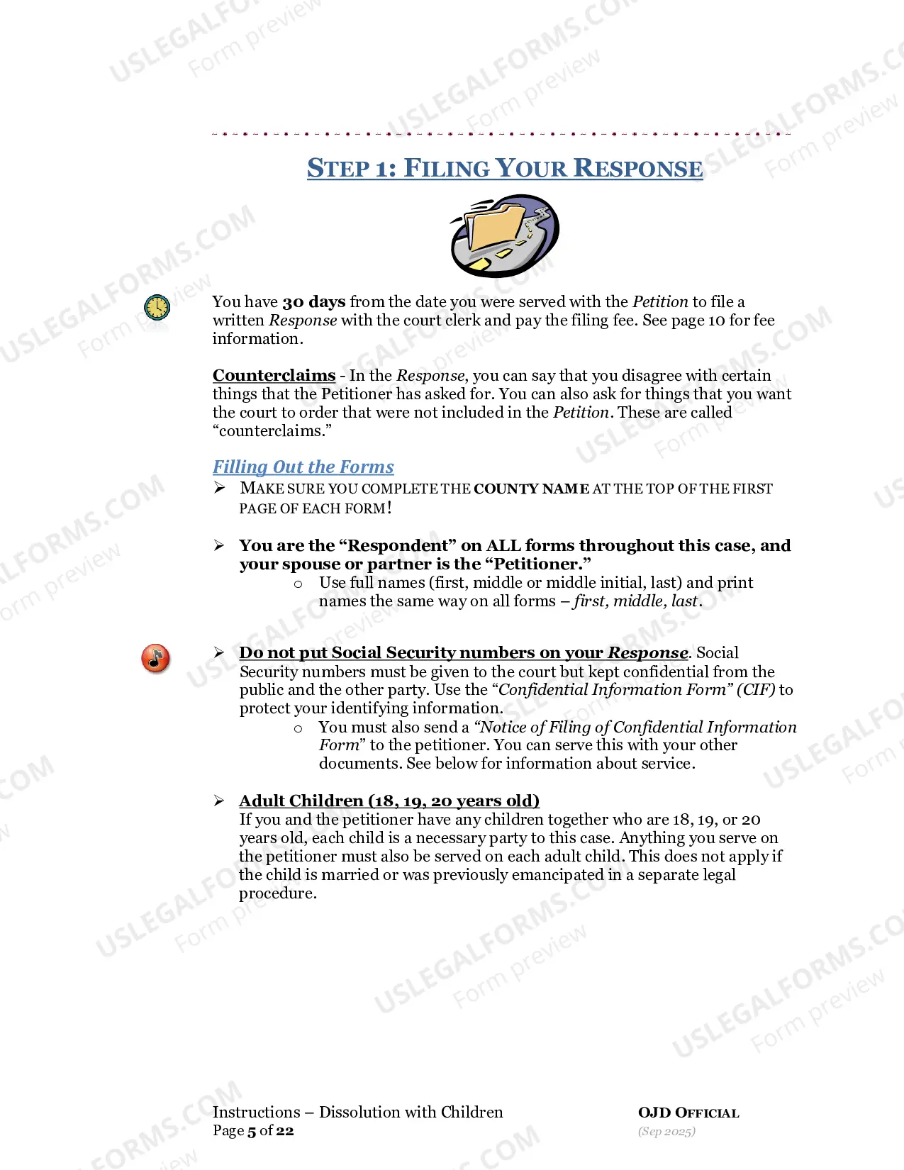 Preview Dissolution Respondent with Children Packet