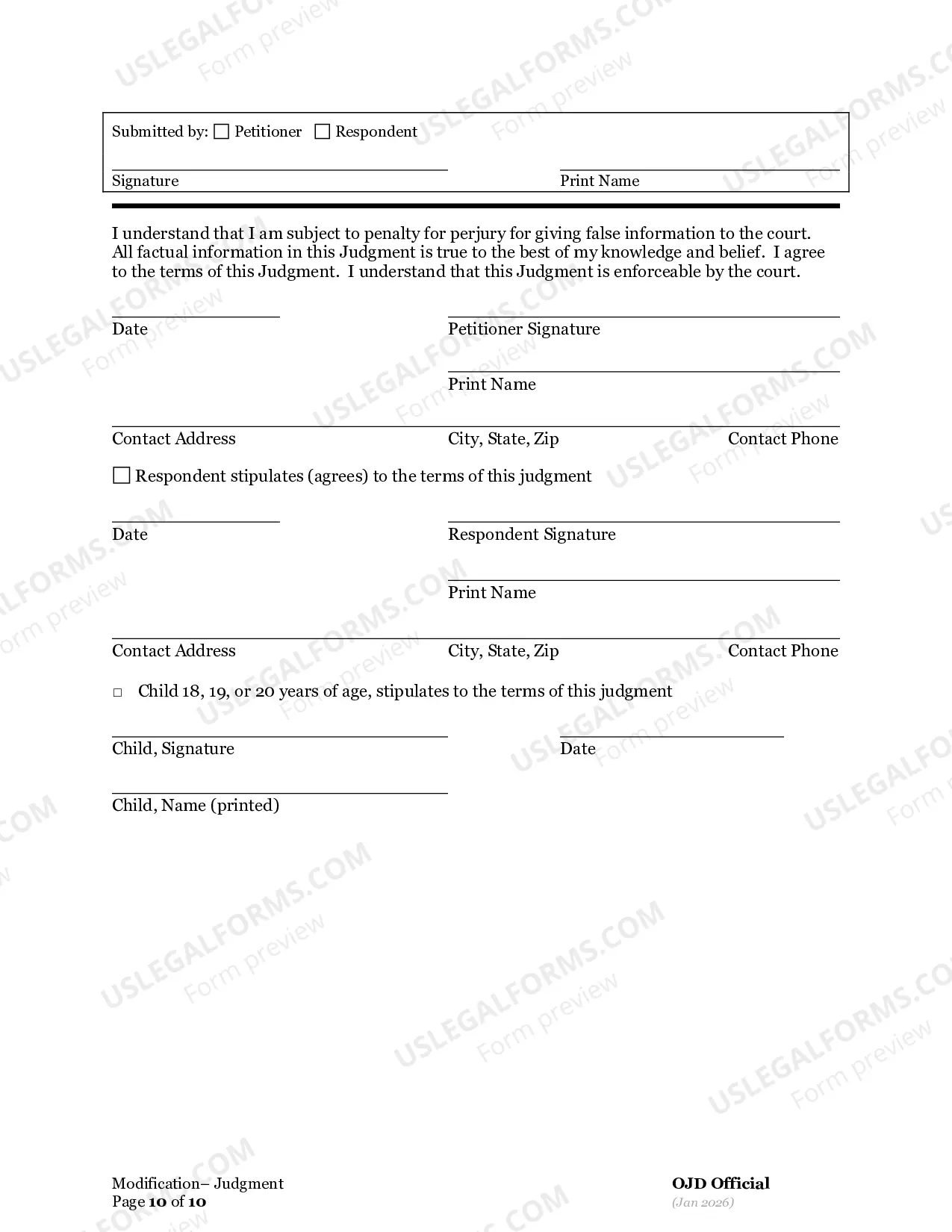 Preview Supplemental Judgment Modifying a Domestic Relations Judgment