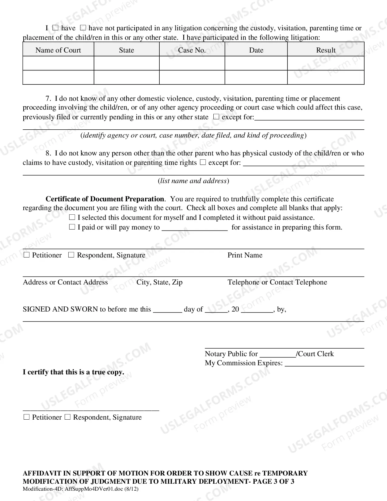 Preview Motion Requesting Modification Due to Military Deployment