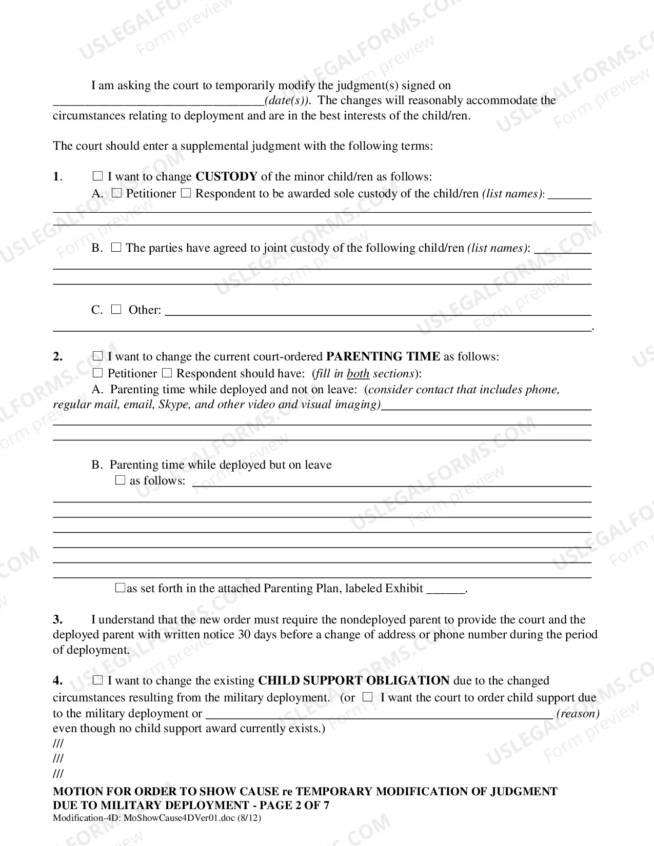 Preview Motion Requesting Modification Due to Military Deployment