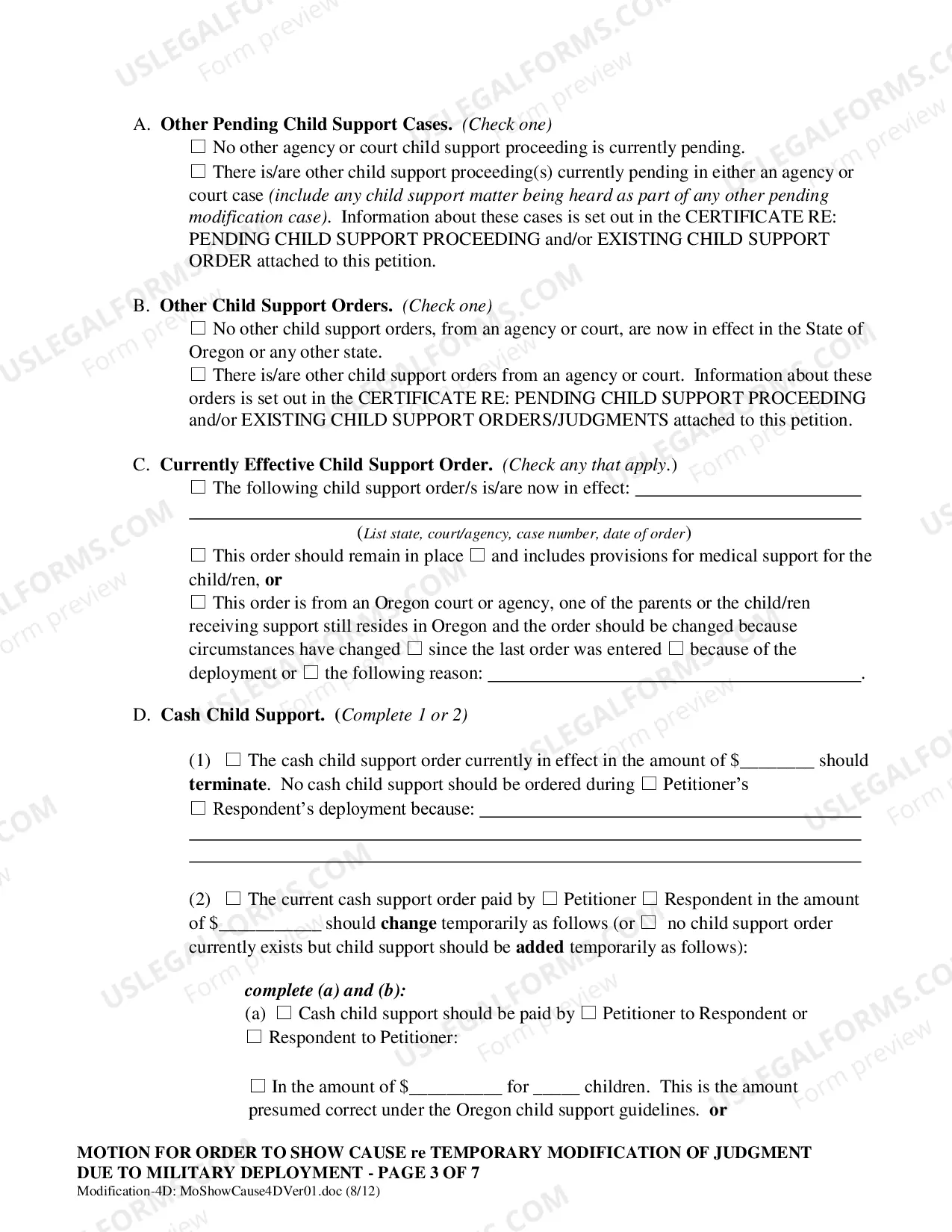 Preview Motion Requesting Modification Due to Military Deployment