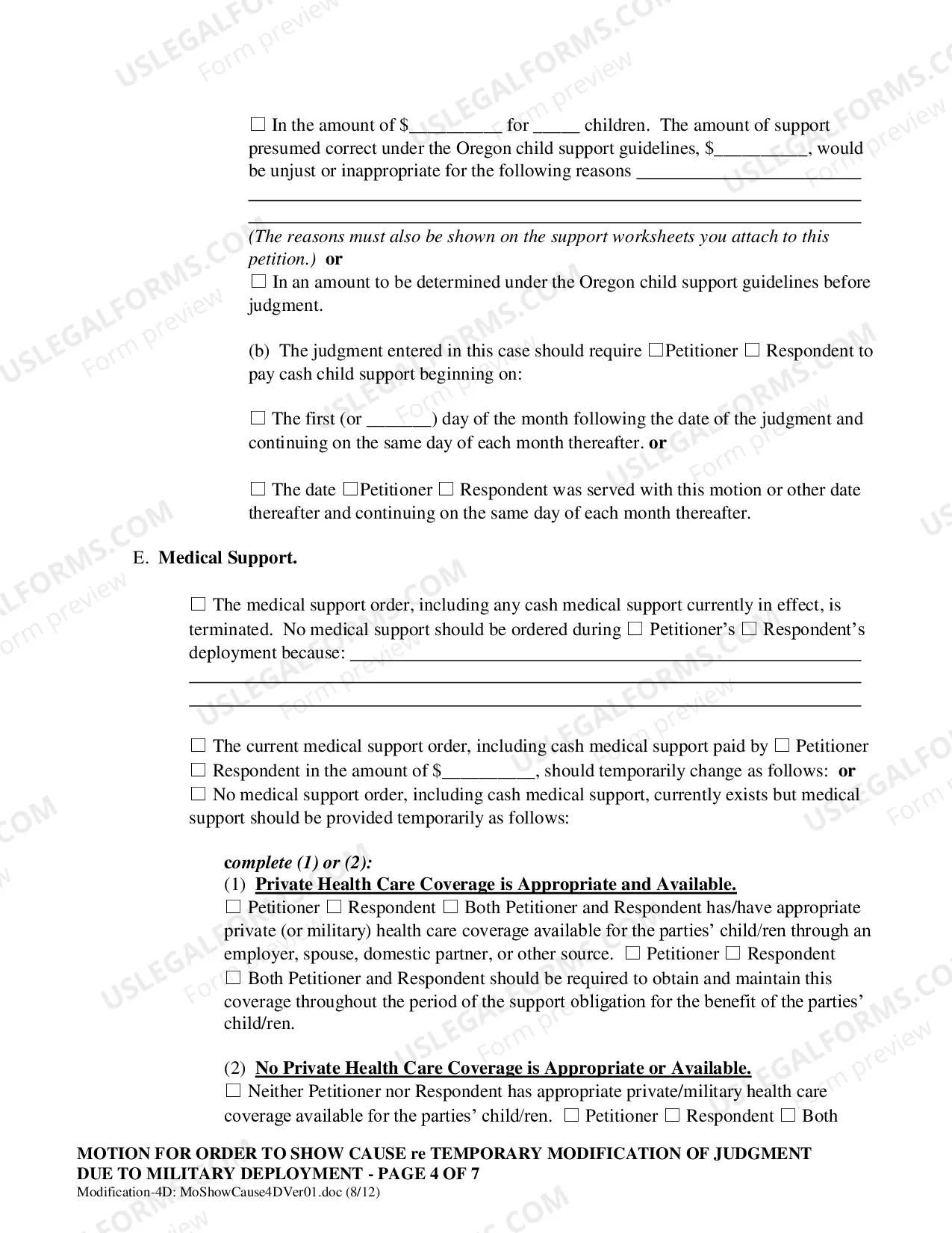 Preview Motion Requesting Modification Due to Military Deployment