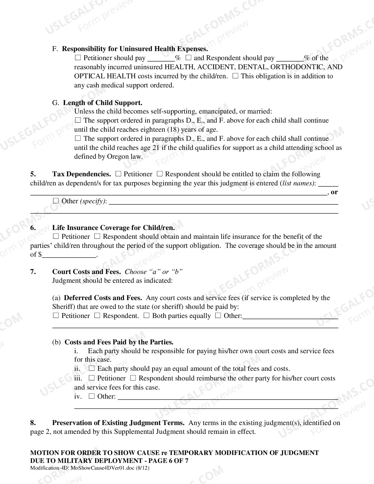 Preview Motion Requesting Modification Due to Military Deployment