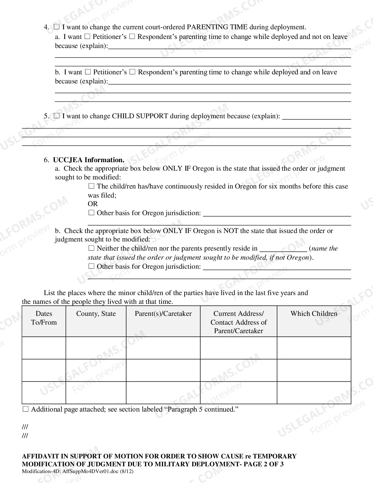 Preview Motion Requesting Modification Due to Military Deployment