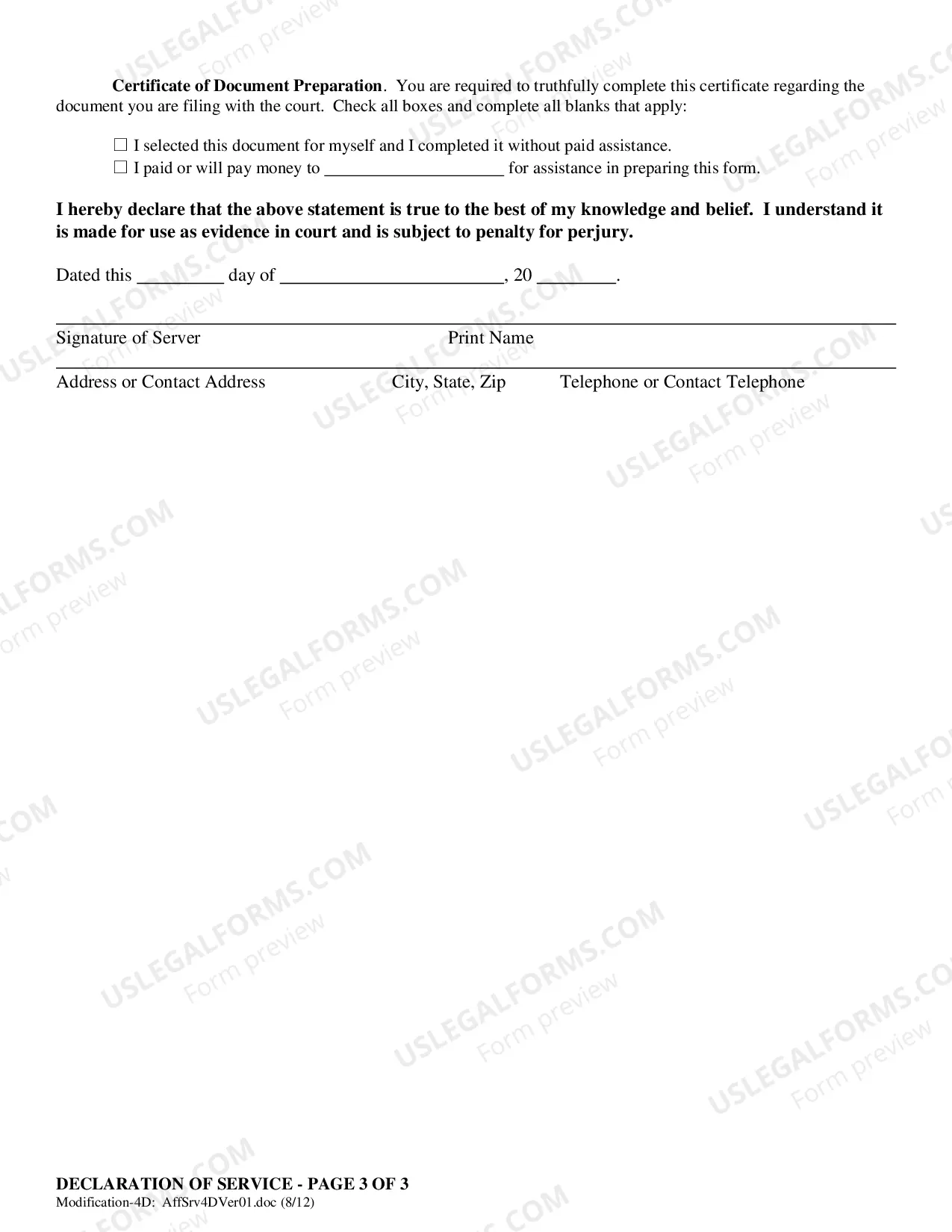 Preview Declaration of Service