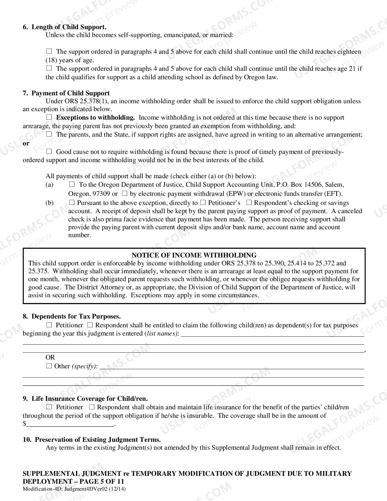 Preview Supplemental Judgment re: Temporary Modification of Judgment re: Custody-Parenting Time/Order re: Jurisdiction?