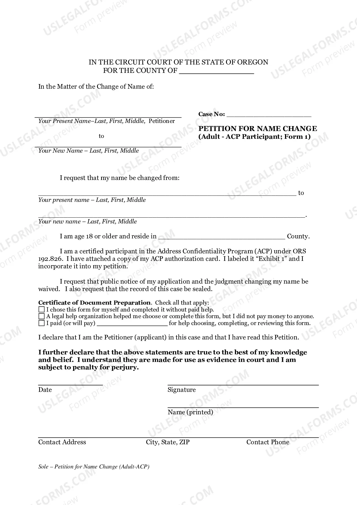 Preview Confidential Name Change Packet