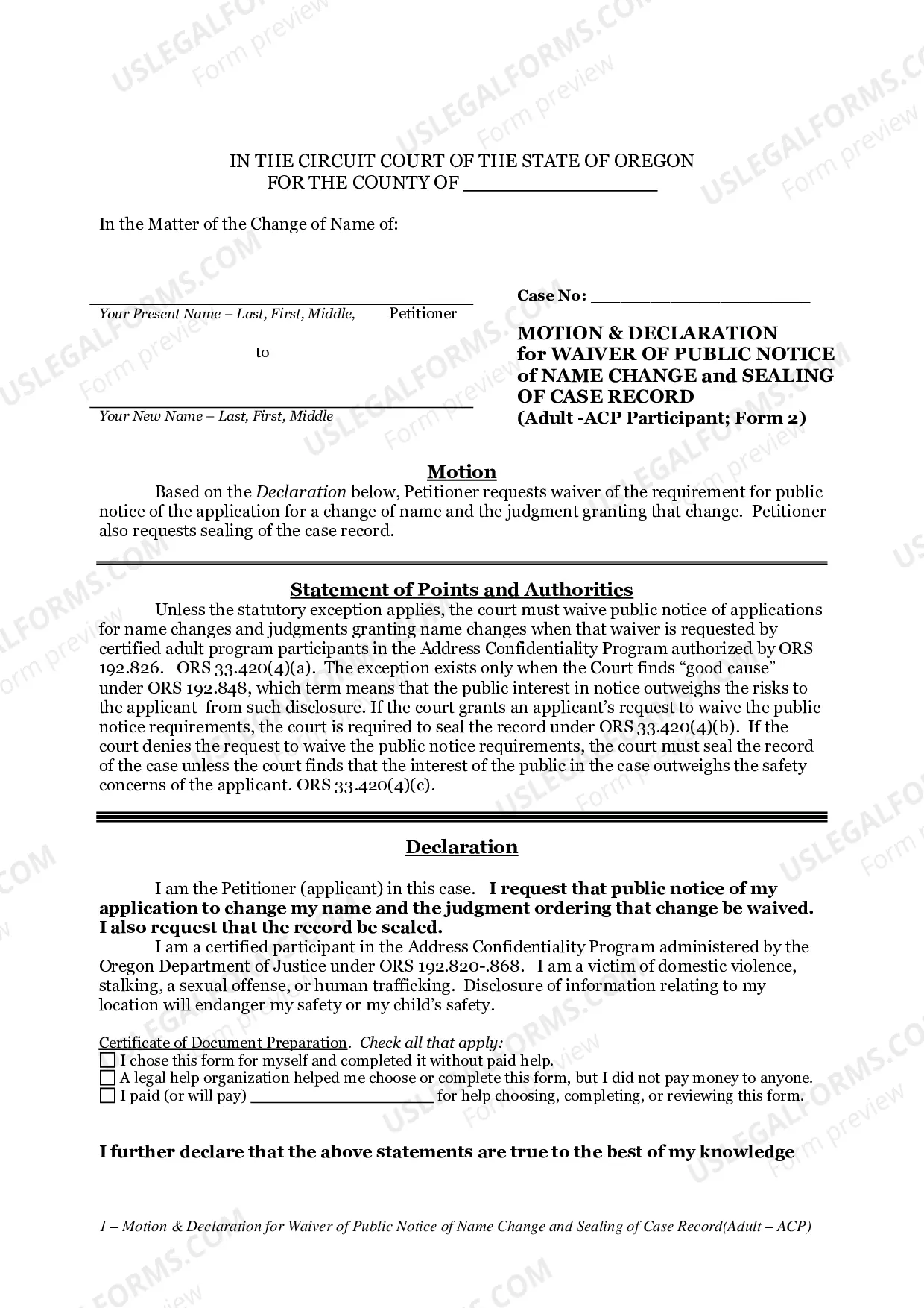 Preview Confidential Name Change Packet