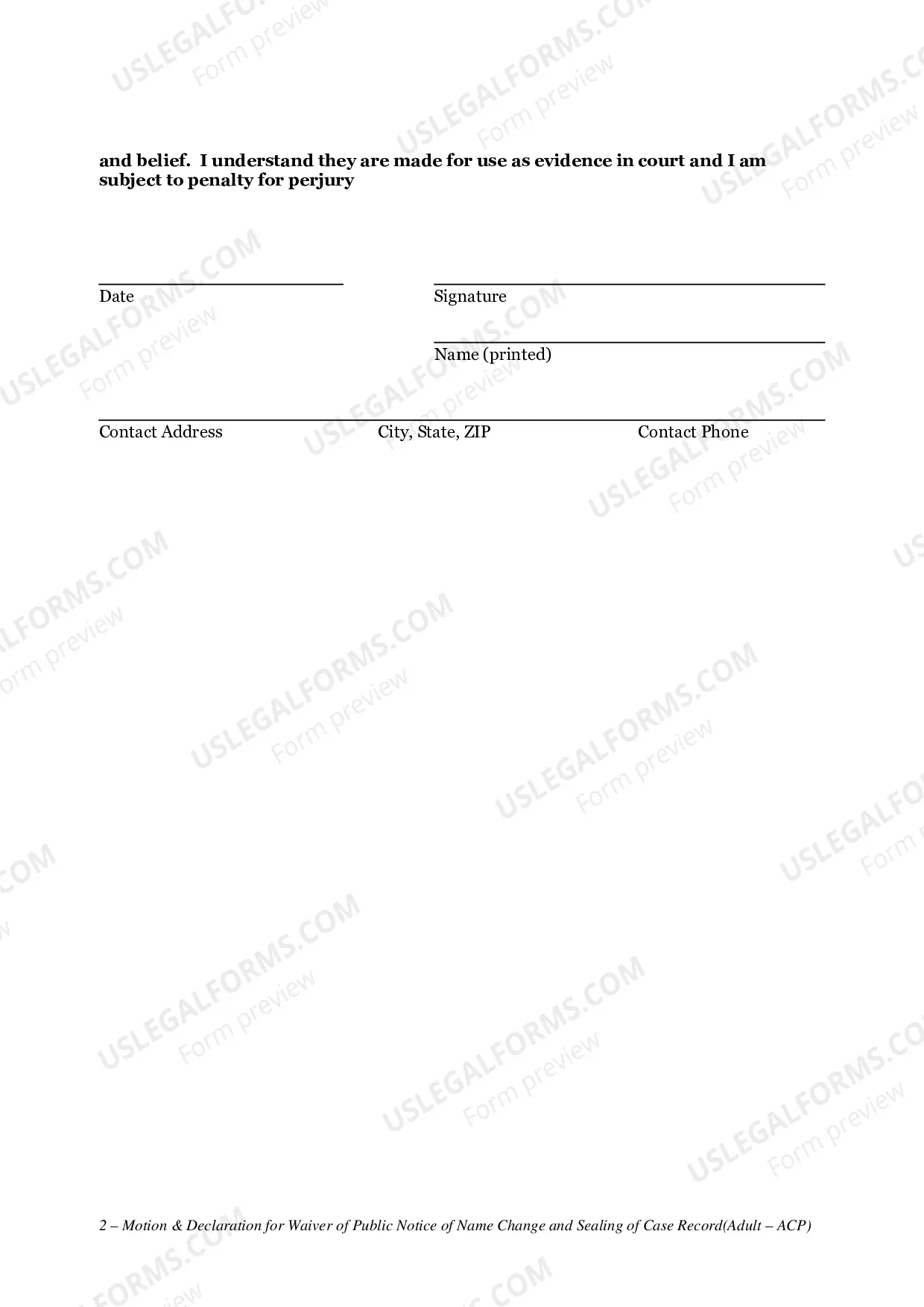 Preview Confidential Name Change Packet