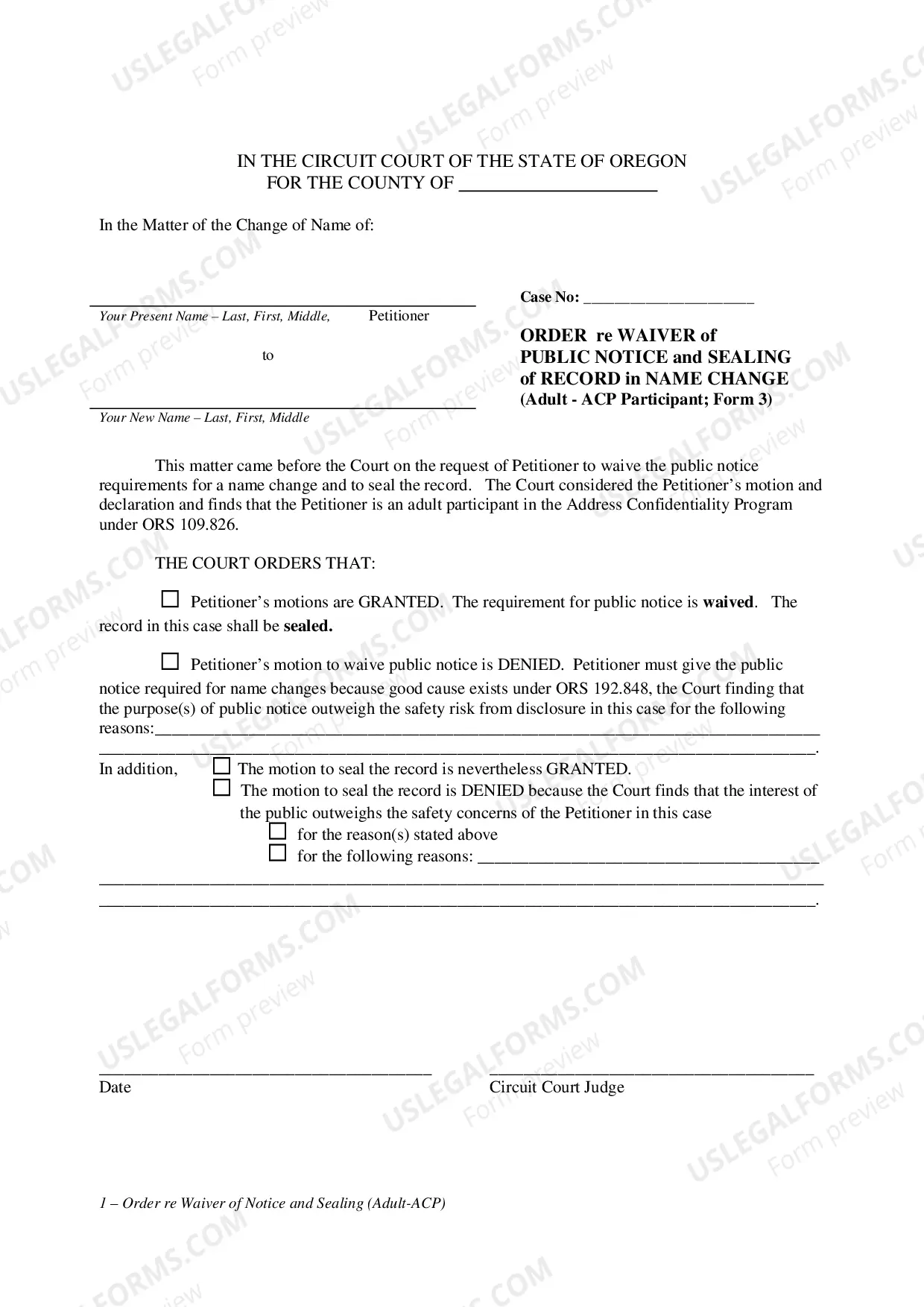 Preview Confidential Name Change Packet