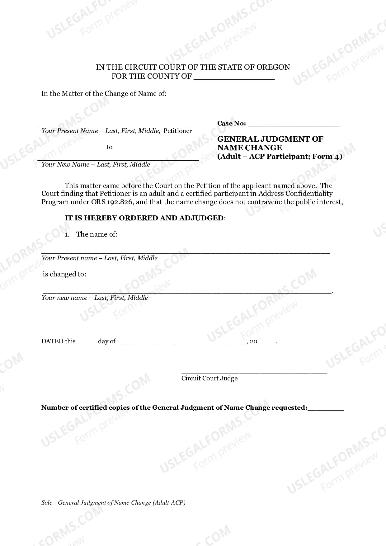 Preview Confidential Name Change Packet