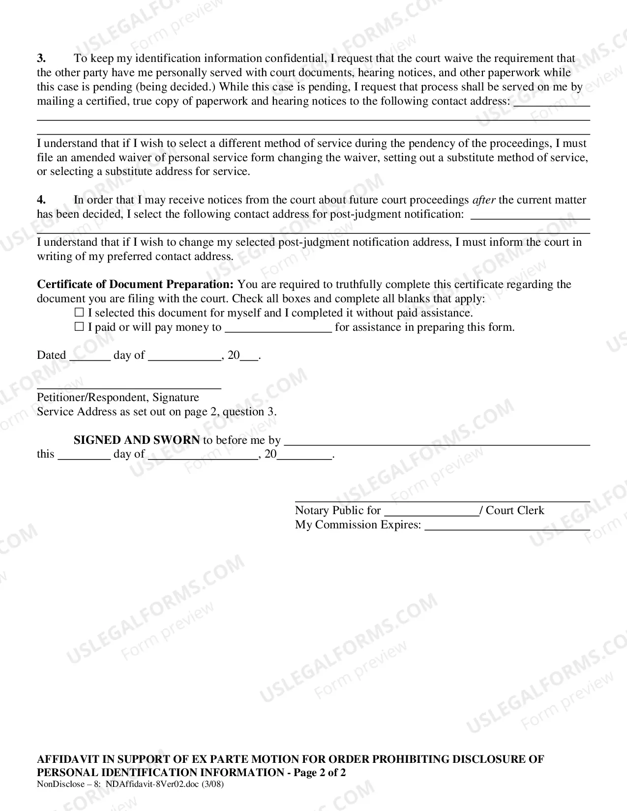 Preview Affidavit In Support of Ex Parte Motion For Order Prohibiting Disclosure