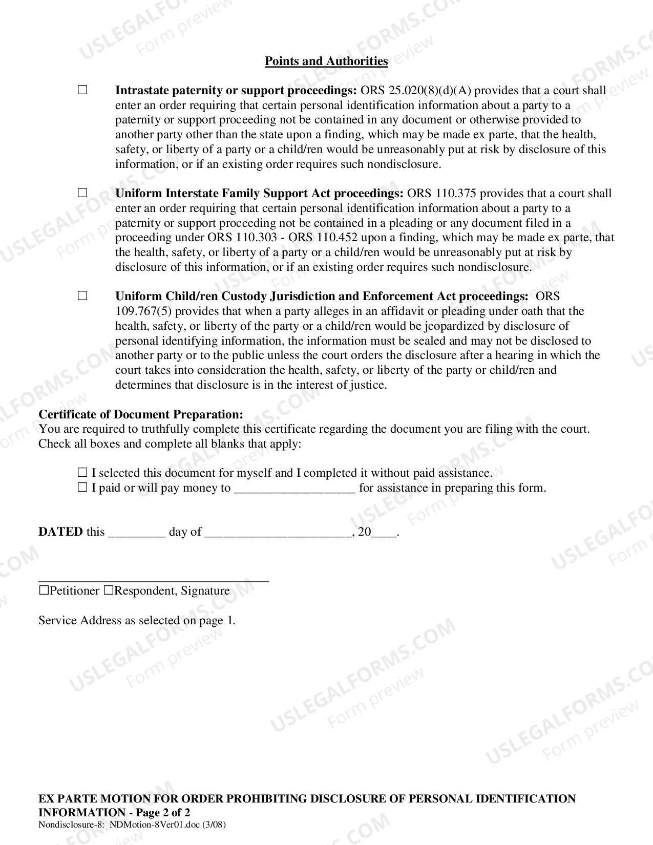Preview Ex Parte Motion For Order Prohibiting Disclosure of Personal Identification Information