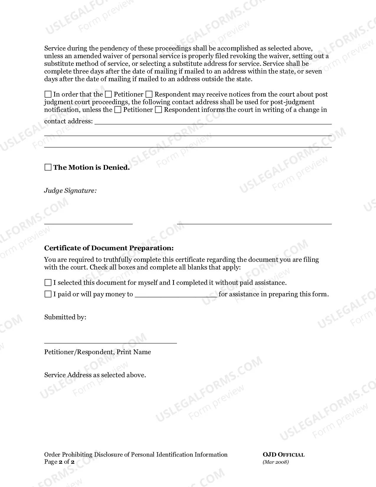 Preview Order Prohibiting Disclosure of Personal Indentification Information