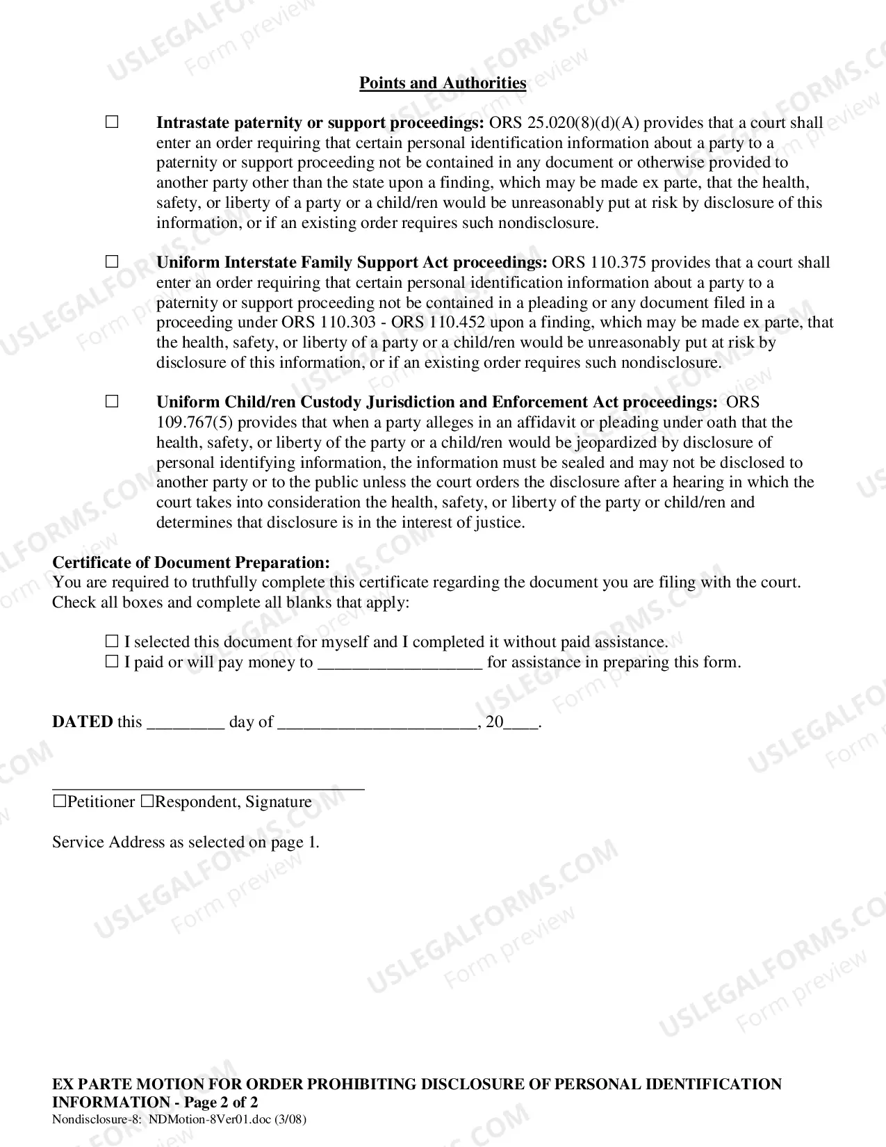 Preview Nondisclosure of Personal Identification Information