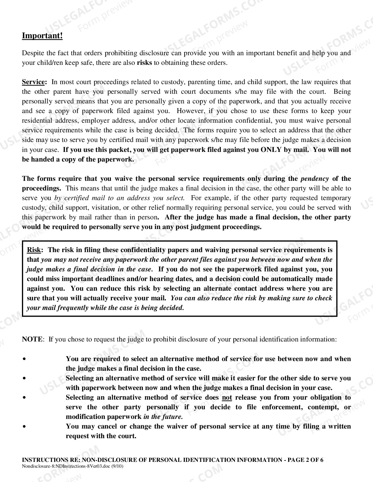 Preview Non-Disclosure of Personal Identification- Instruction